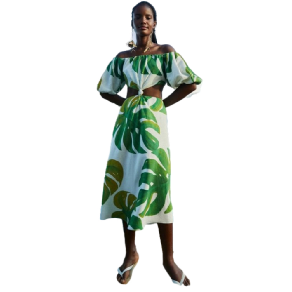 FARM RIO WHITE MONTERA MIDI KNOT RESORT DRESS- MULTIPLE SIZES- NWT